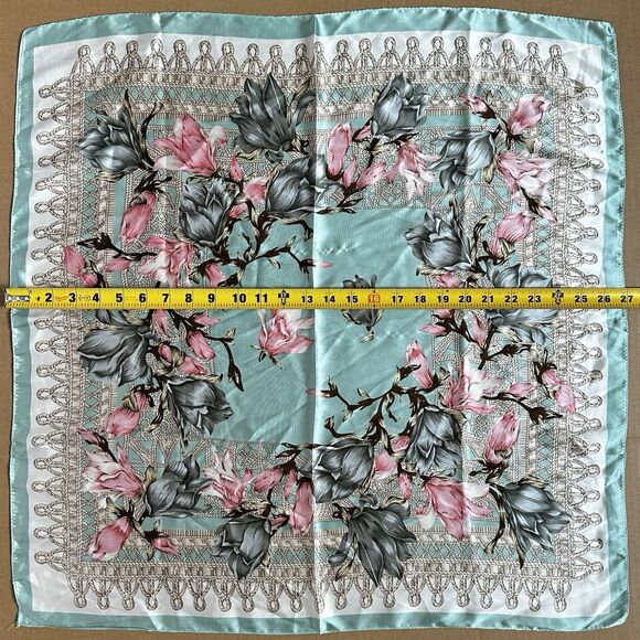 Cherry Blossom Floral Satin Silky Square Scarf 27” Women’s Hair Wrap Bandana - Picture 2 of 4